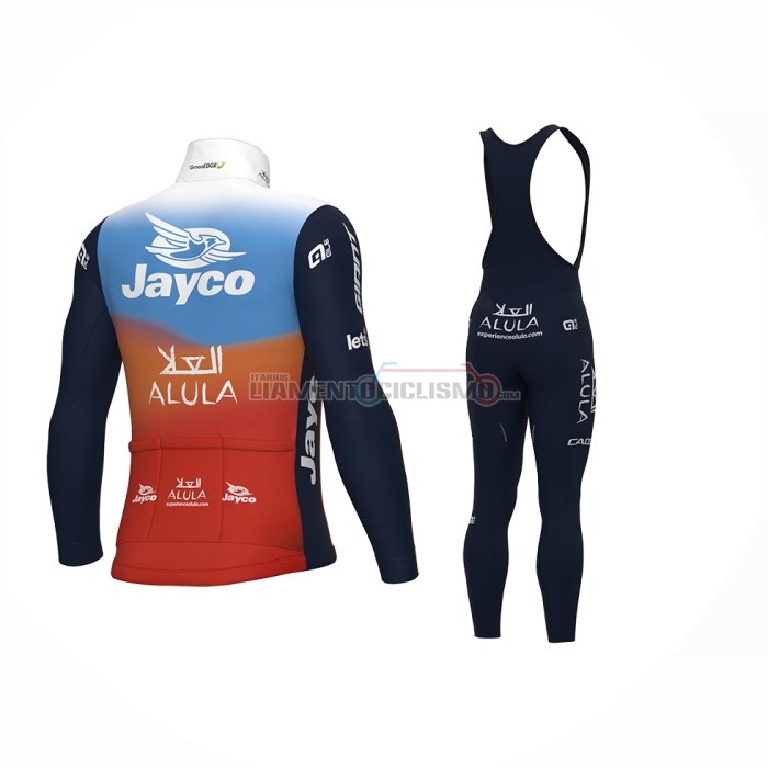 2024 Abbigliamento Ciclismo Jayco AlUla Blu Arancione Manica Lunga e Salopette